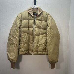 Vtg Tempco Goose Down Quilted Nylon Puffer Coat Mens L Tan Parka Jacket Bomber